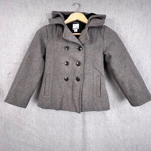 Old Navy Kids’ Grey Heathered Wool Blend Pea Coat Hood Sz M Fall Winter Preppy